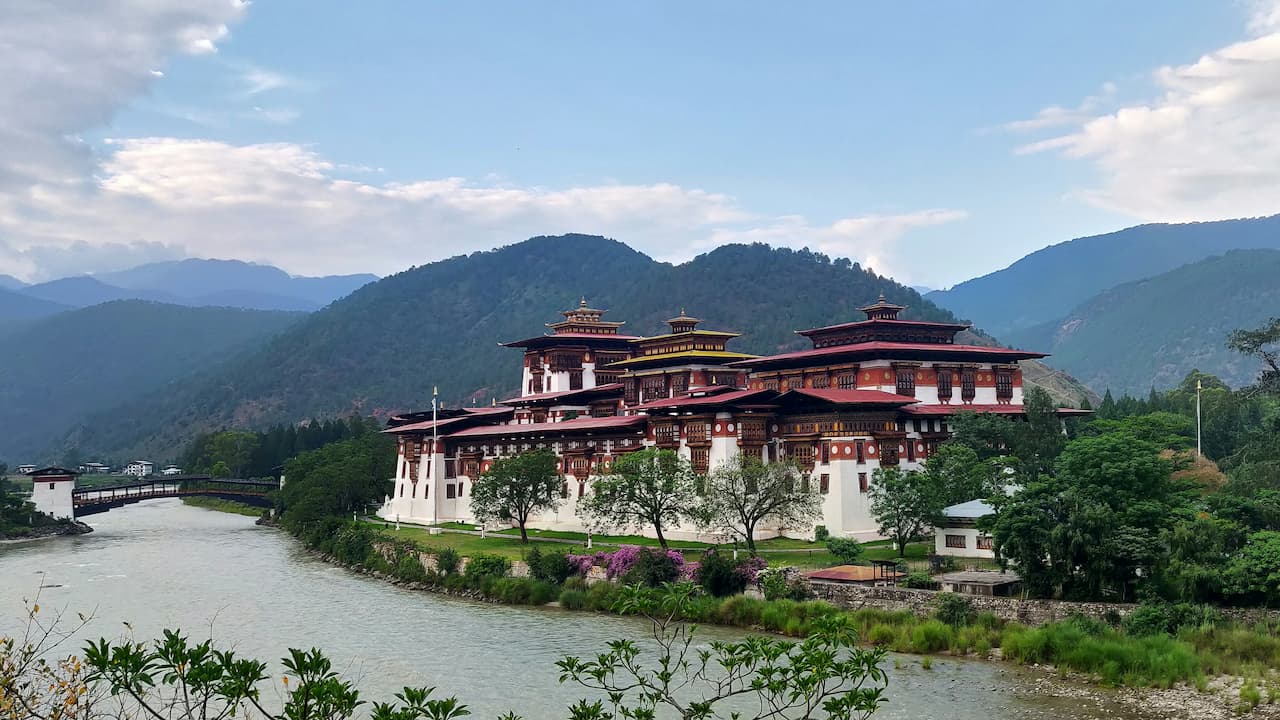 Punakha Dzong along a river in Bhutan